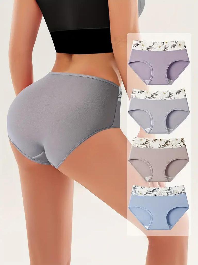 4PCS High Waist Women's Panties Breathable Cotton Panty Lovely Print Ladies Underwear Plus Size Female Lingerie Girls Briefs