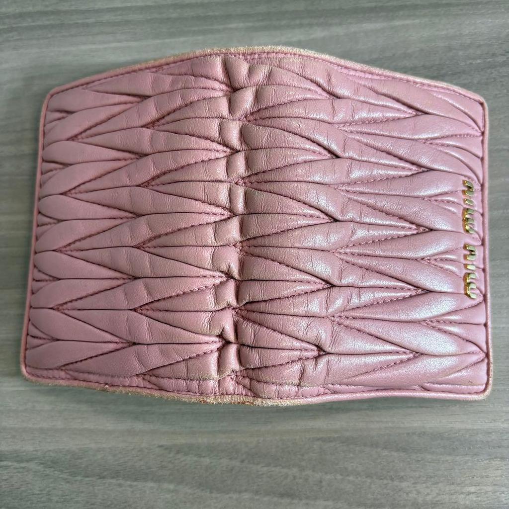 Used Miu Miu Matelasse Mini Wallet Compact Bifold Pink With Box