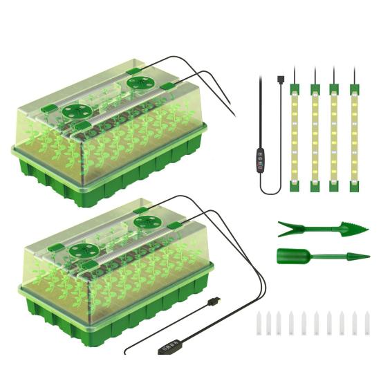 

Поддон для проращивания растений с таймером и полным спектром освещения для выращивания растений, контроль влажности, комплект поддонов для проращивания растений в мини-теплице 2pcs A