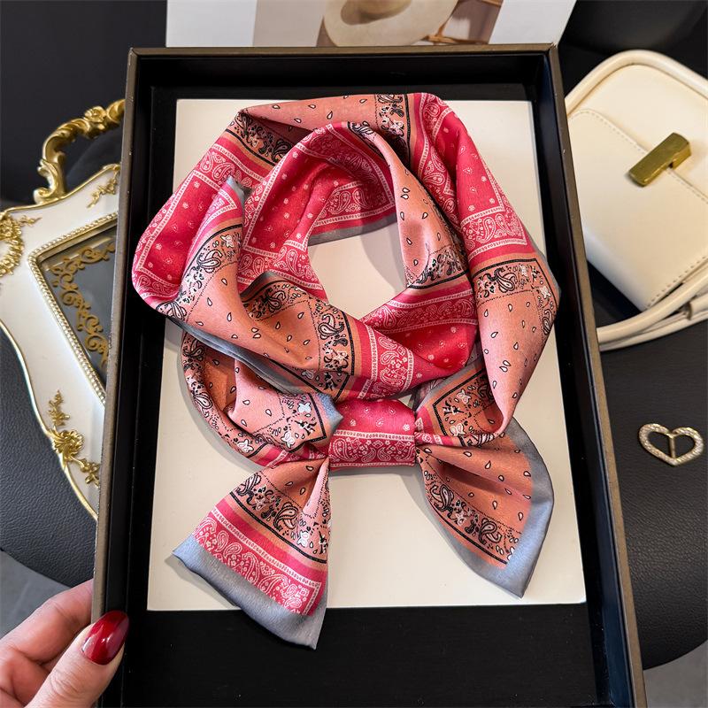 

Women Soft Satin Paisley Printed Design Scarf Shawl Fashion Luxury Long Narrow Small Scarves Ladies Headband Headscarf 145x12CM