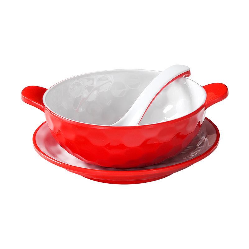 A5 Melamine Porcelain-Style Dessert Bowls: Creative Double-Ear Set for Sweets, Soup, Shaved Ice, and Snacks