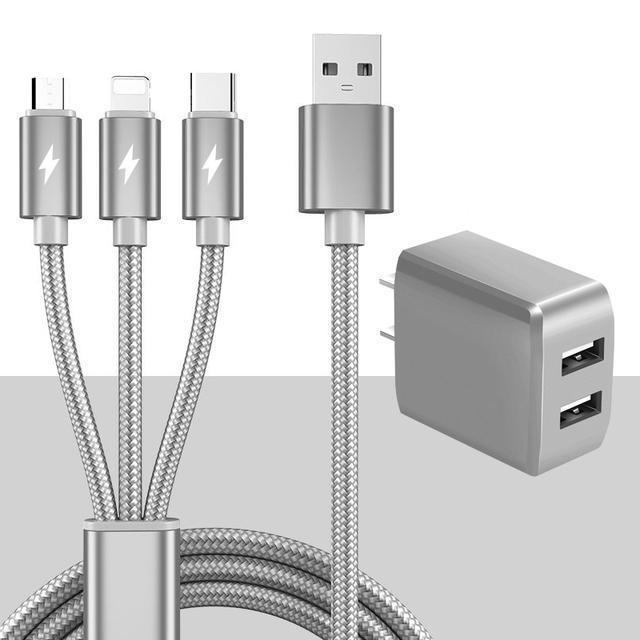 Apple Huawei Android 3 In 1 Fast Charging Cable With 2a Charger And Dual Usb Ports For Home Office Use