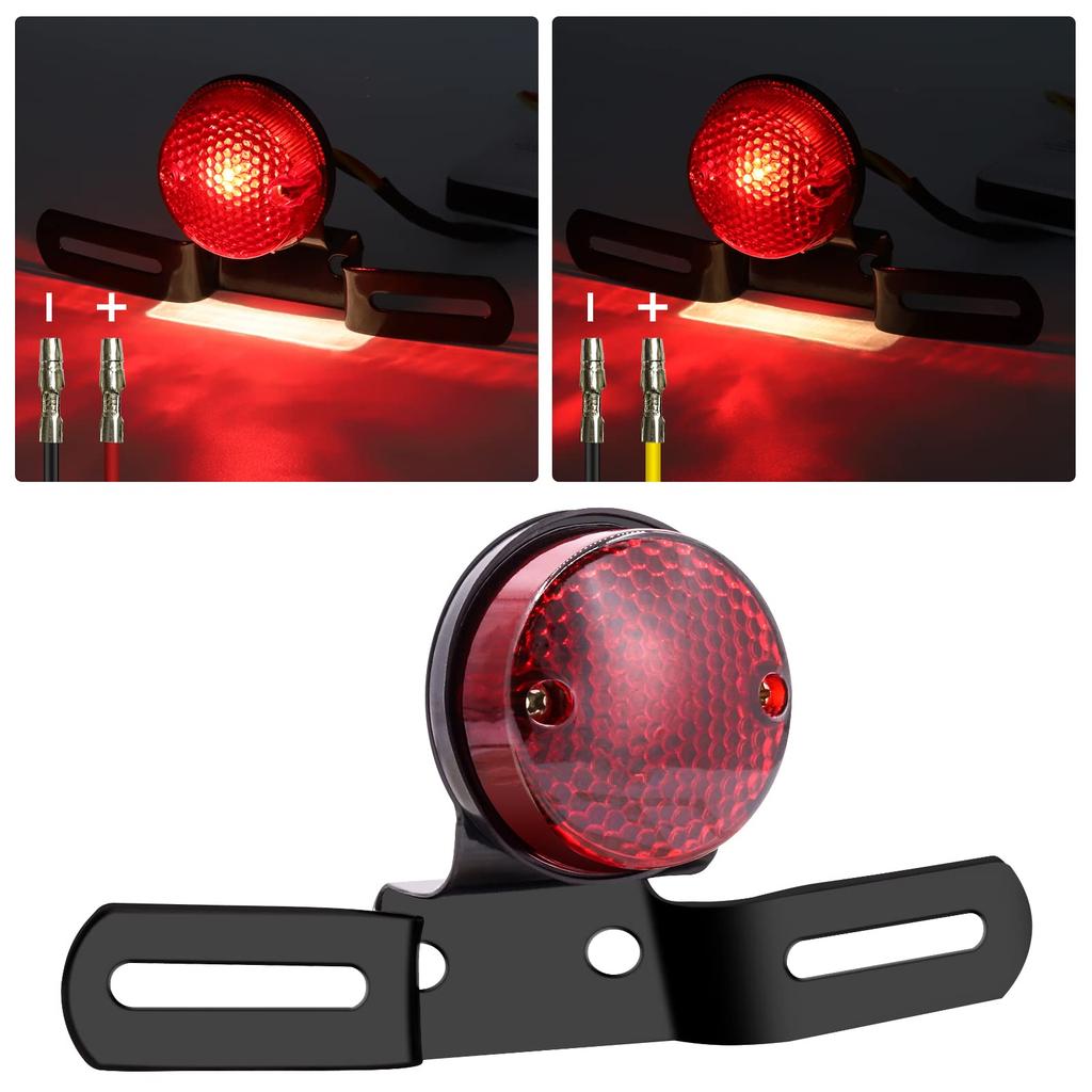 Biqing Motorrad Rücklicht mit Halterung, Rundes Motorrad Kennzeichenlicht Brems-Stopplicht Lauflicht