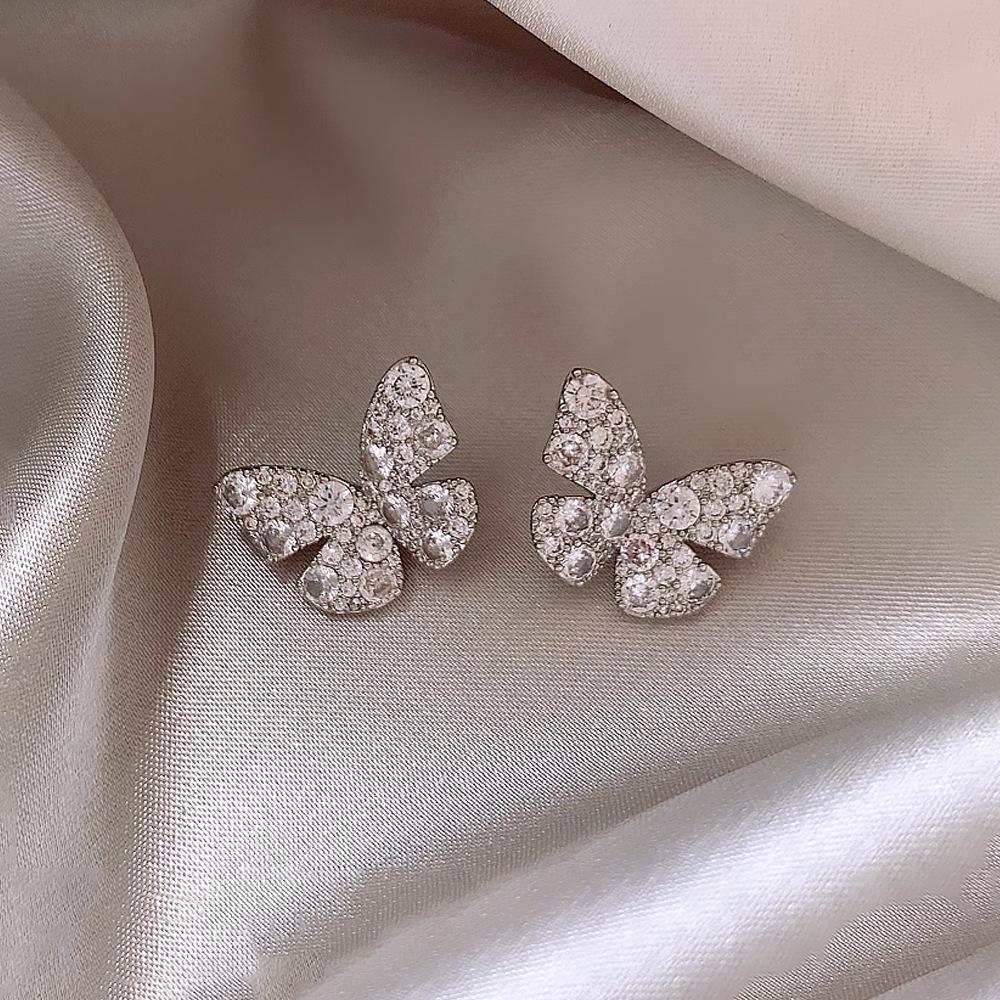 Elegant French Zirconia Butterfly Stud Earrings: Lightweight, Versatile, Luxury Accessory for Women