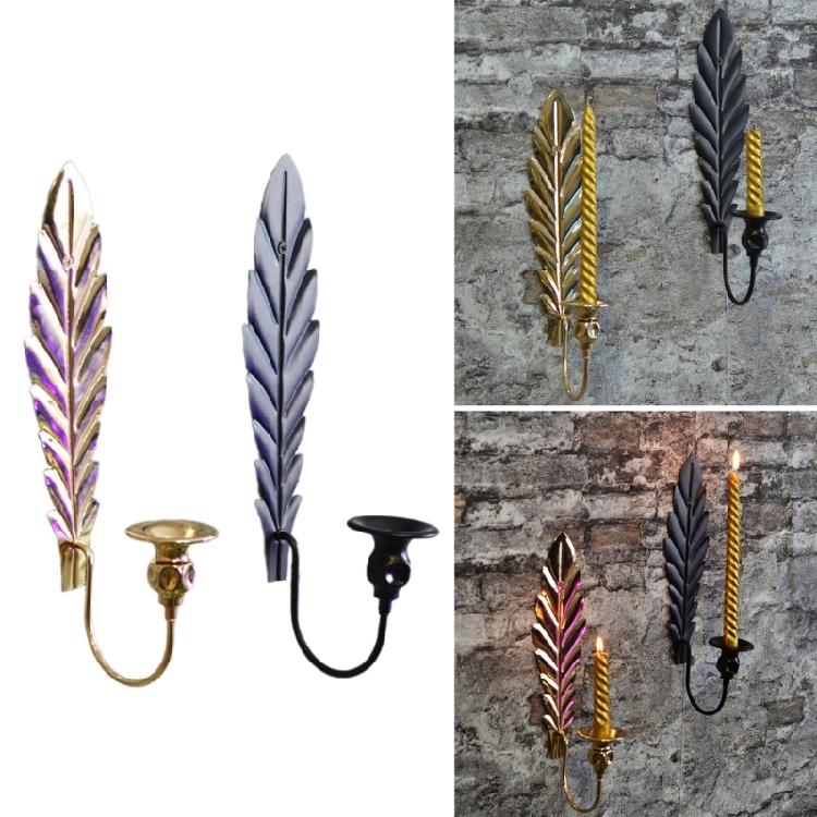 2Pack Black/Golden Candle Holder Wall Sconces With Leaf Detailing For Adding Warmth To Bedrooms And Living Space