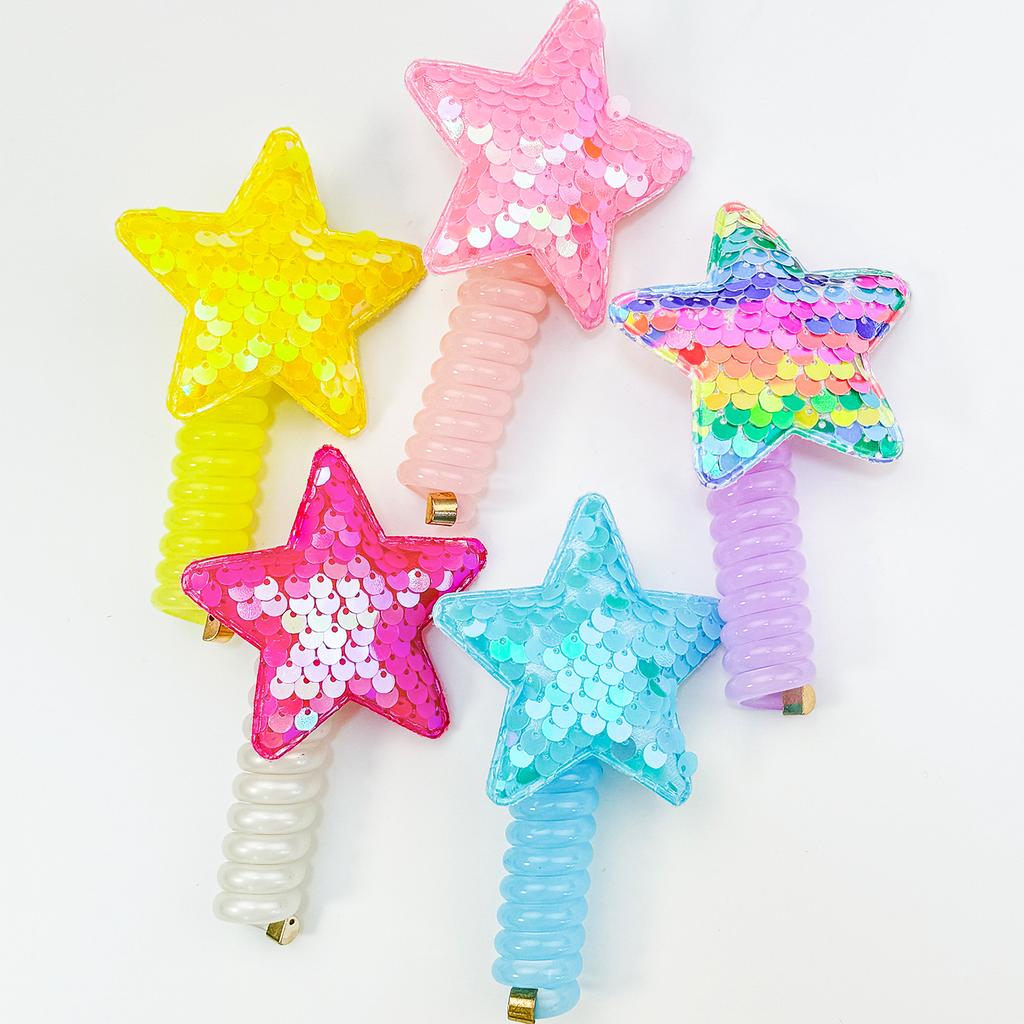 Mädchen Elastisches Stern Haarband Niedliche Bonbonfarbe Telefonkabel Linie Elastizität Gummiband Für Kind Scrunchies Stirnbänder Kopfschmuck