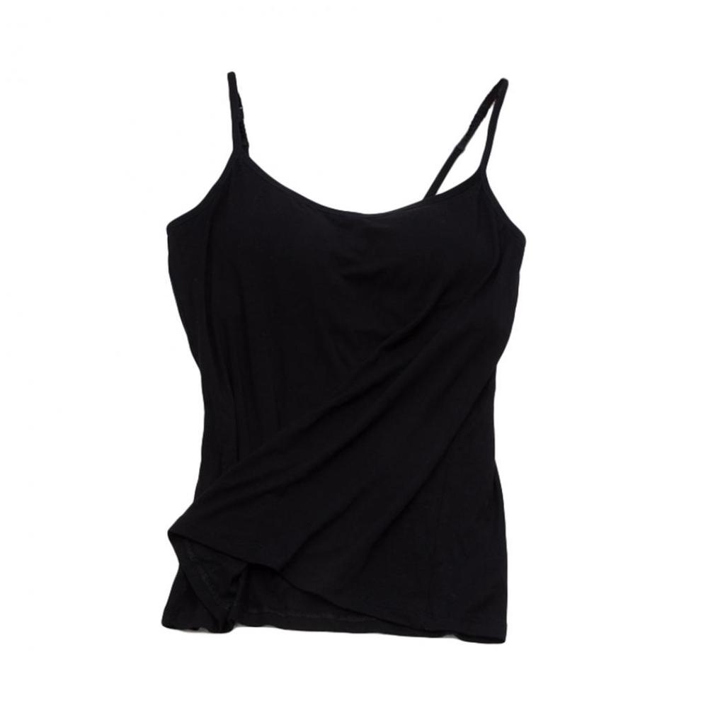 Lady Padded Adjustable Spaghetti Strap Tank Top Solid Color Comfortable Camisole
