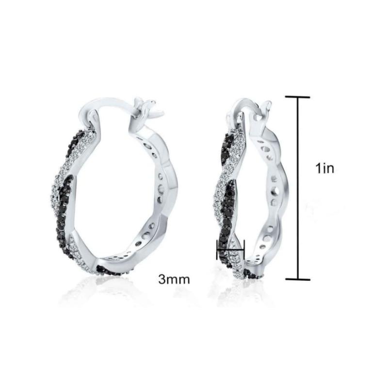 Black Awn New Classic Silver Color Round Trendy Spinel Engagement Hoop Earrings for Women Jewelry I181