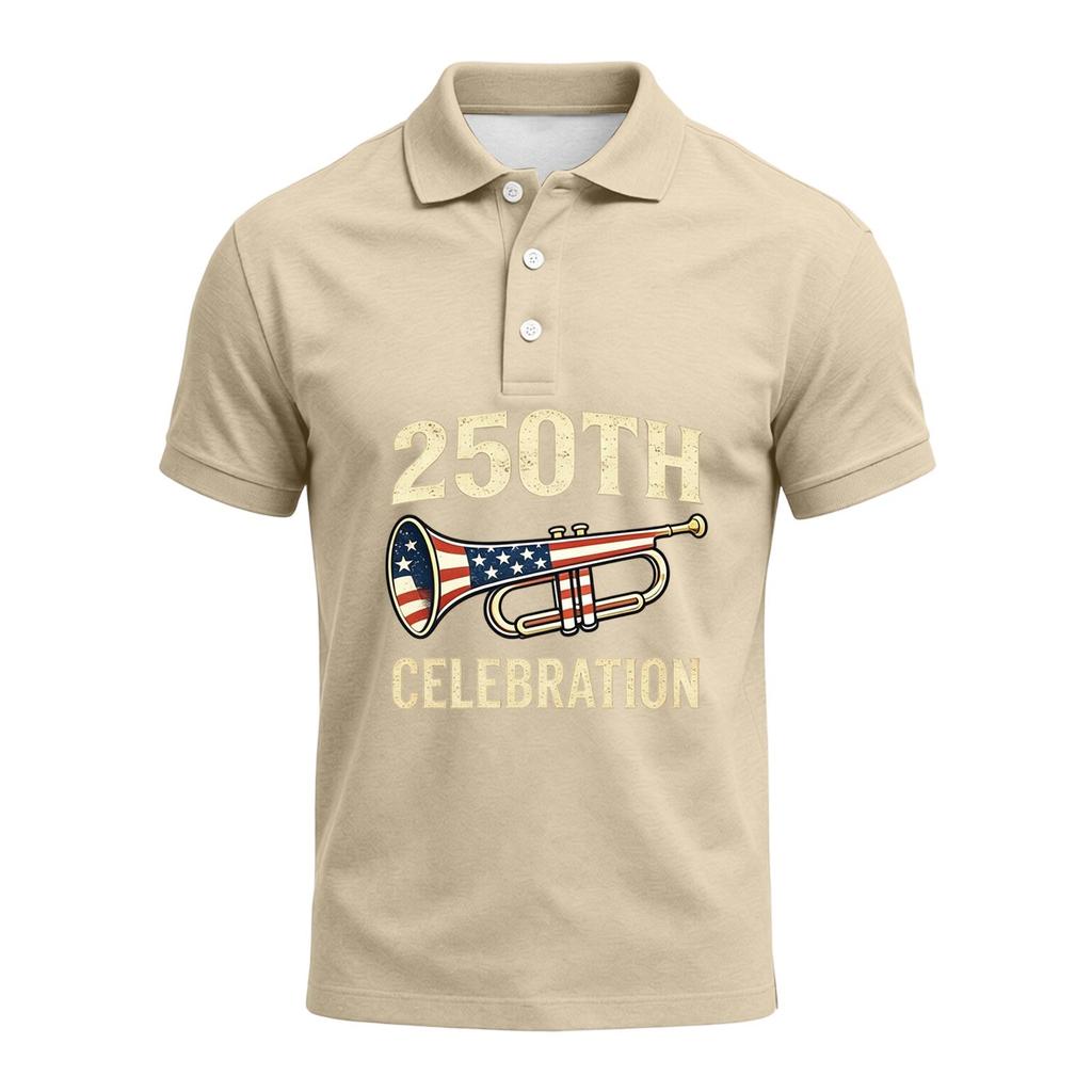 Men's 250th Anniversary Short Sleeve Polo Shirt America Strong Graphic Print 1776 to 2026 Commemorative Casual Shirt