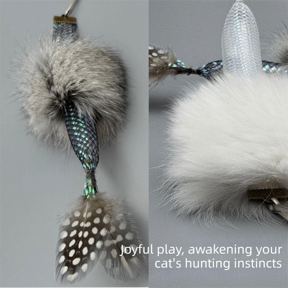 2 Pieces Bite Resistant Cat Teaser Stick Replacement Head Mermaid Shape Polyester Interactive Cat Toys with Sound