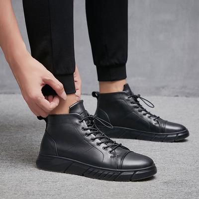 Men's Shoes Autumn and Winter Martin Boots Warm Velvet Cowhide Large Size Snow Boots Tooling Boots Thick Sole Raised Top Cotton Leather Shoes