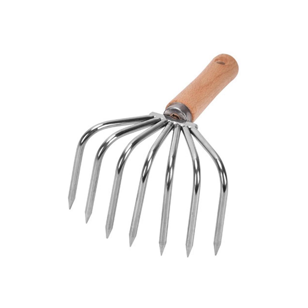 Hand Rake Cultivator Stainless Steel Claws Lightweight Digging Wood Handle Leaf Rake Small Gardening Tools for Yard Work