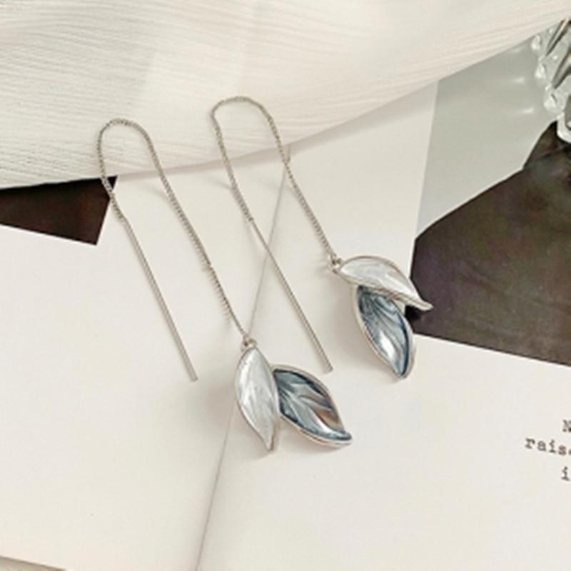 2024 New Arrival Metal Trendy Summer Fresh Lovely Sweet Long Tassel Green Leaf Dangle Earrings For Women Fashion Metal Zircon