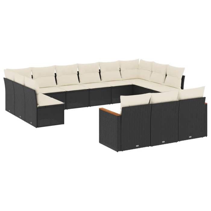VidaXL Salon de Jardin avec Coussins 13 pcs, Canapés de Terrasse, Ensemble de Meubles de Patio, Mobilier d'Extérieur, Noir 3226455
