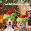 Cat Kitten Puppy Hat Christmas Pet Hat, Plush Dog with Fuzzy Green Trim, Santa Soft Skin Friendly Cap Adjustable Elastic Band for Cats Dogs