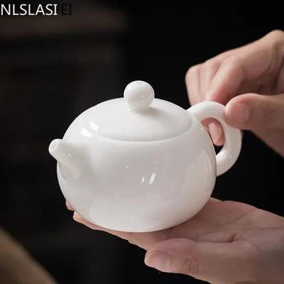NLSLASI Ręcznie Robiony Chiński Czajnik z Białej Porcelany Kość Słoniowa Biały Czajnik do Herbaty Ceramika Zastawa Herbaciana Zaparzacz do Herbaty Filtr do Herbaty Pu'er Oolong Czajnik
