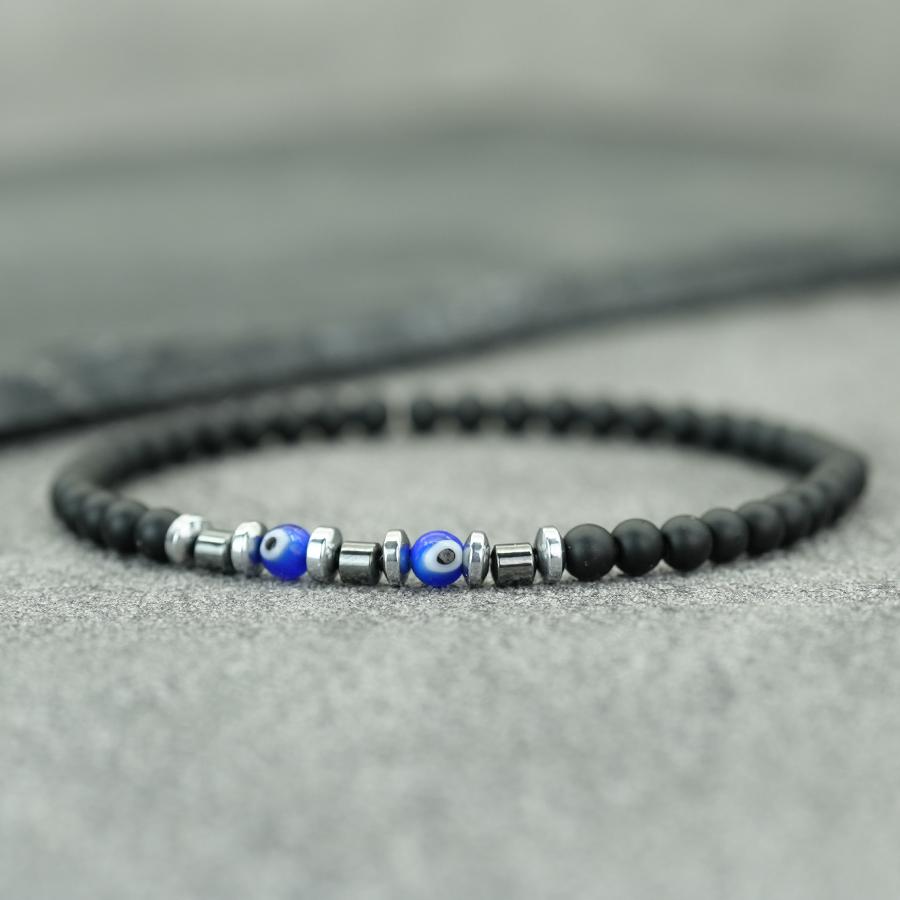 Neue Mode 2 Stück Herren Armband Türkei Böse Augen Perlenarmband Gewichtslos Natürlich 4mm Onyx Hämatit Energie Schmuck Geschenk Für Ihn