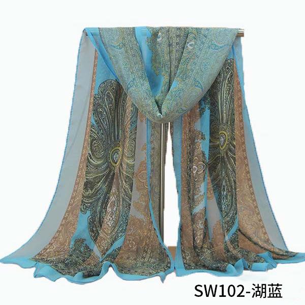 Women Long Chiffon Flower Scarf Sheer Wrap Neck Shawl Stole