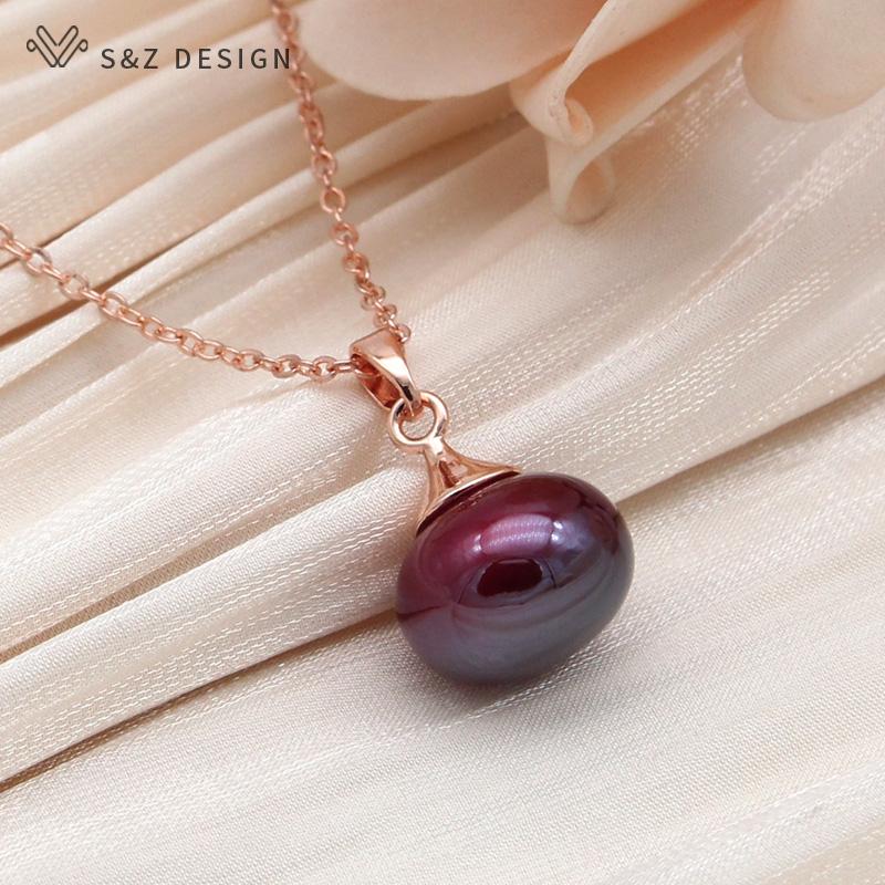 Fashion Wine Red Round Beads Pendant Necklace For Women Party Rose Gold Color Collarbone Chain Jewelry