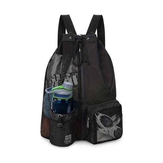 Mesh Beach Backpack with Wet Pocket Large Capacity Drawstring Swim Bag for Pool Swimming Gym Workout Gear