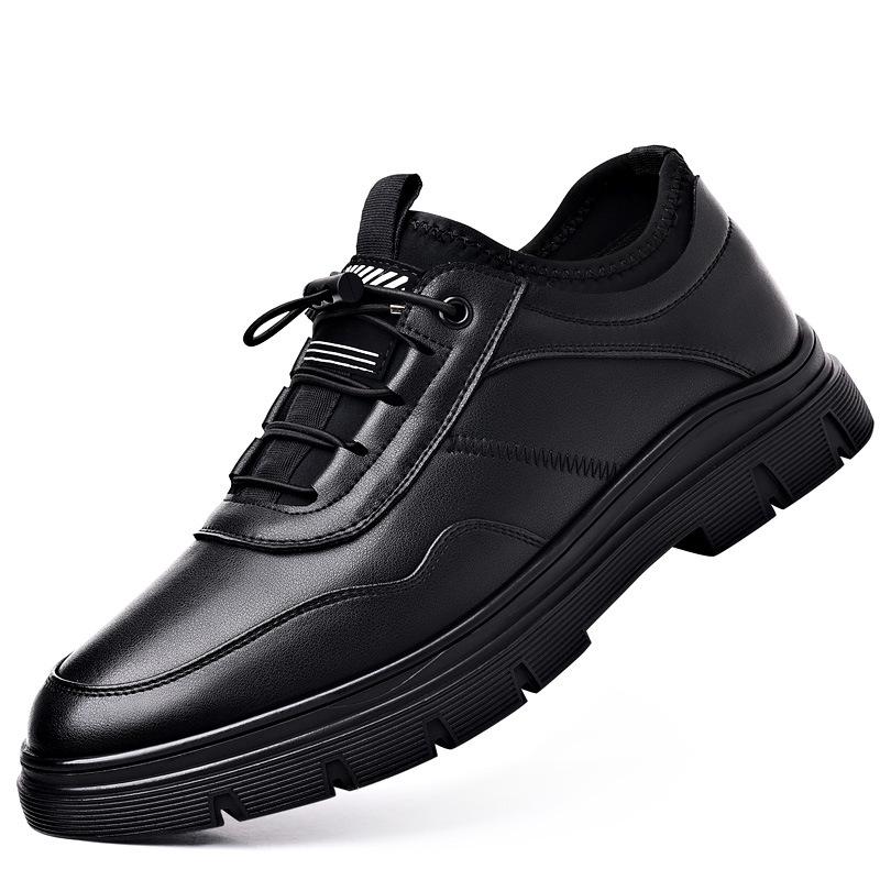 Fashion Casual Shoes Men's 2025 Spring New Single Shoes Leather Wool Velvet Warm Low-top Men's Leather Shoes