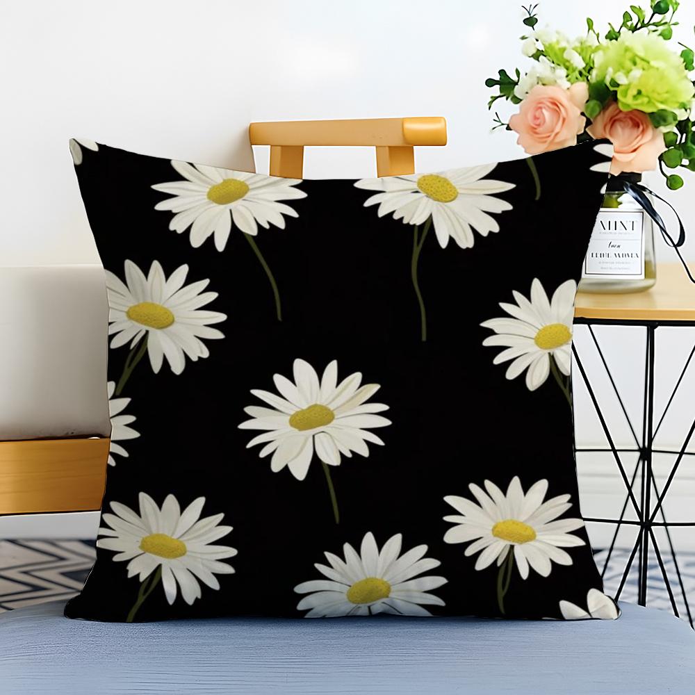 Classic Daisy Flowers Cushion Cover Washable Linen Pillowcase Soft for Sofa Bed Cozy Home Room Decor
