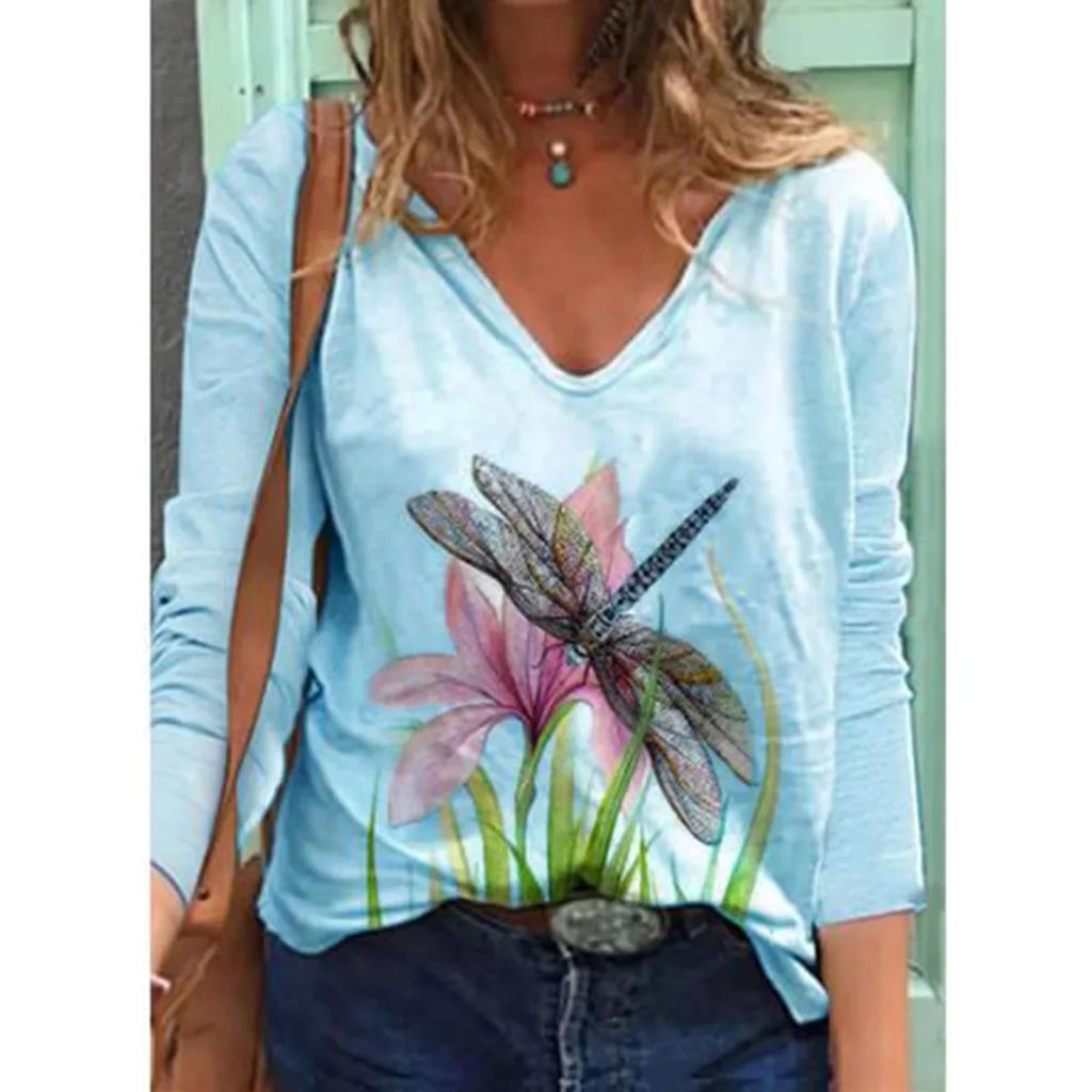 Damen S-8XL Größe Langarm V-Ausschnitt T-Shirt für Damen Schön und Charmant Werde ein Leader in der Modeindustrie