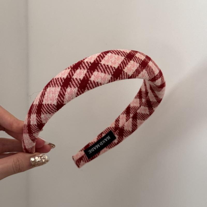 

Красная повязка на голову и шапочка для женщин в клетку. Широкий ободок с высокой макушкой для осени и зимы, с вдавленными волосами. Red and White 3cm
