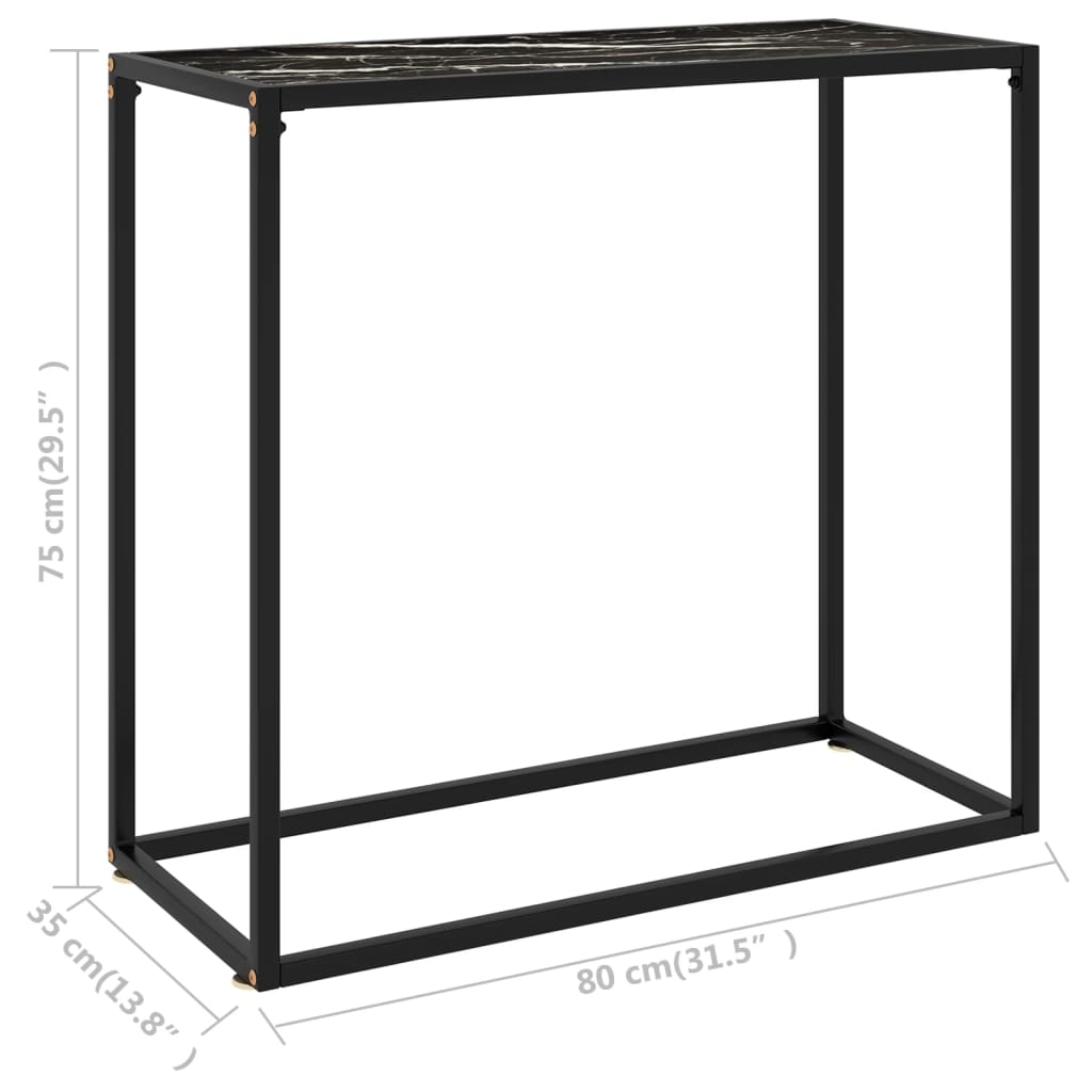 Console Table Black 80 X 35 X 75 Cm Tempered Glass