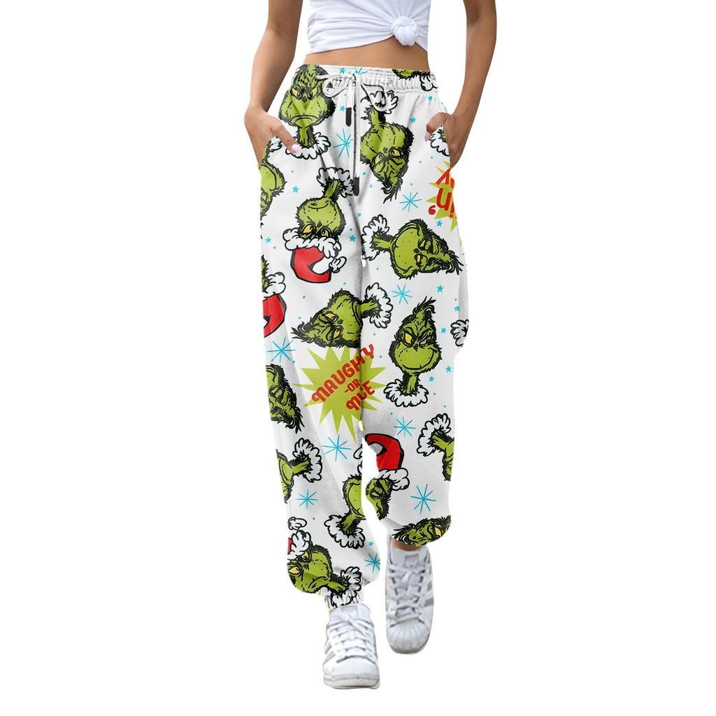 Women's Fashion Christmas Loose Drawstring Waist Solid Color Casual Sports Pants