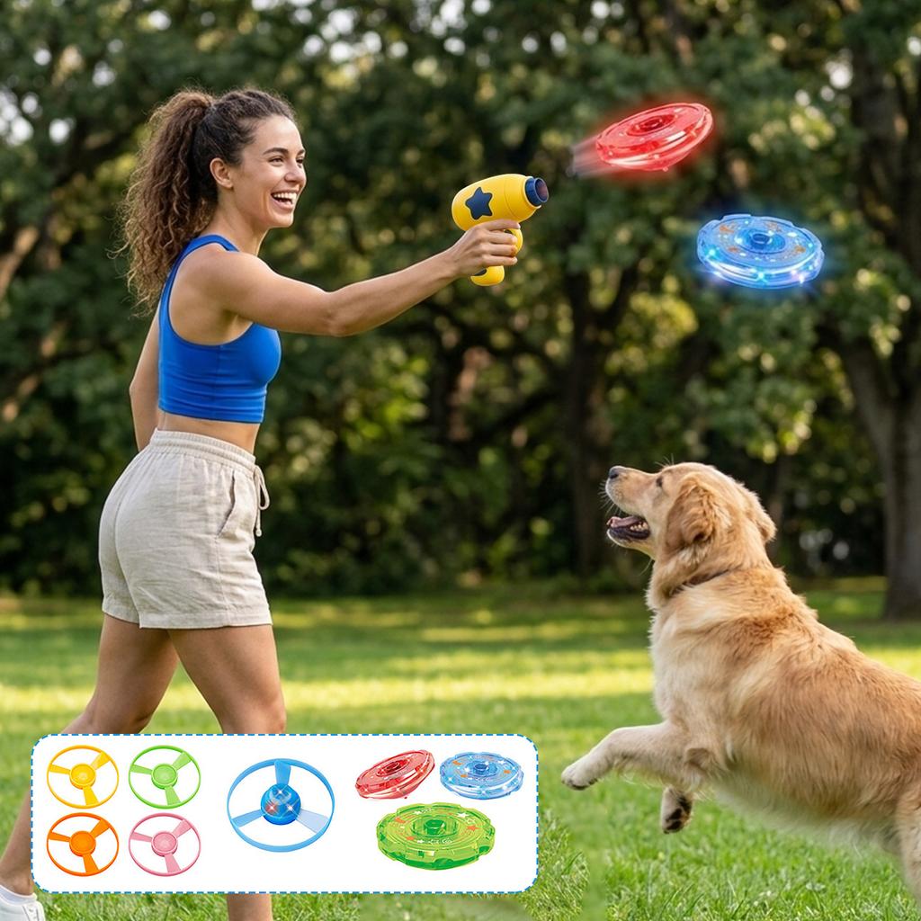 Catapult , Interactive Toy Outdoor Flying Saucer Blaster, Glowing LED Catapult For Pet Exercise & Night Play, Fun Gift
