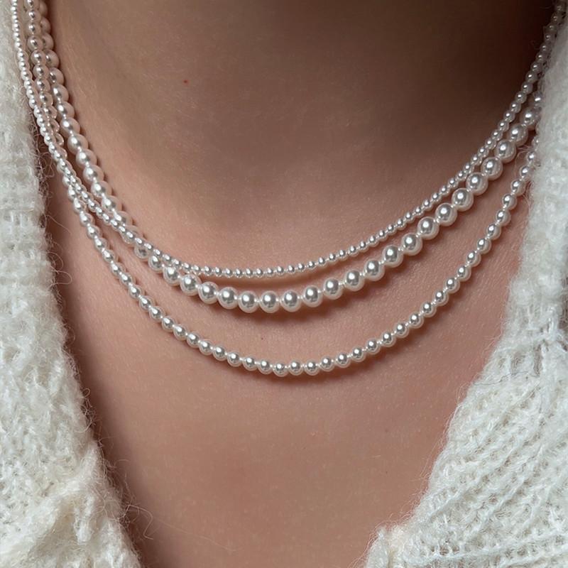 Vintage Style Simple Imitation Pearl Necklace for Man Chain Choker Neck Temperament Handmade Strand Beads Jewelry Wholesale