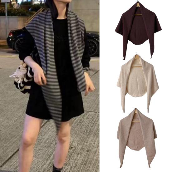 Women Knitted Shawl Wrap Scarf Striped Design Soft Imitation Wool Cashmere Cape Cardigan Shawl Coat Blanket