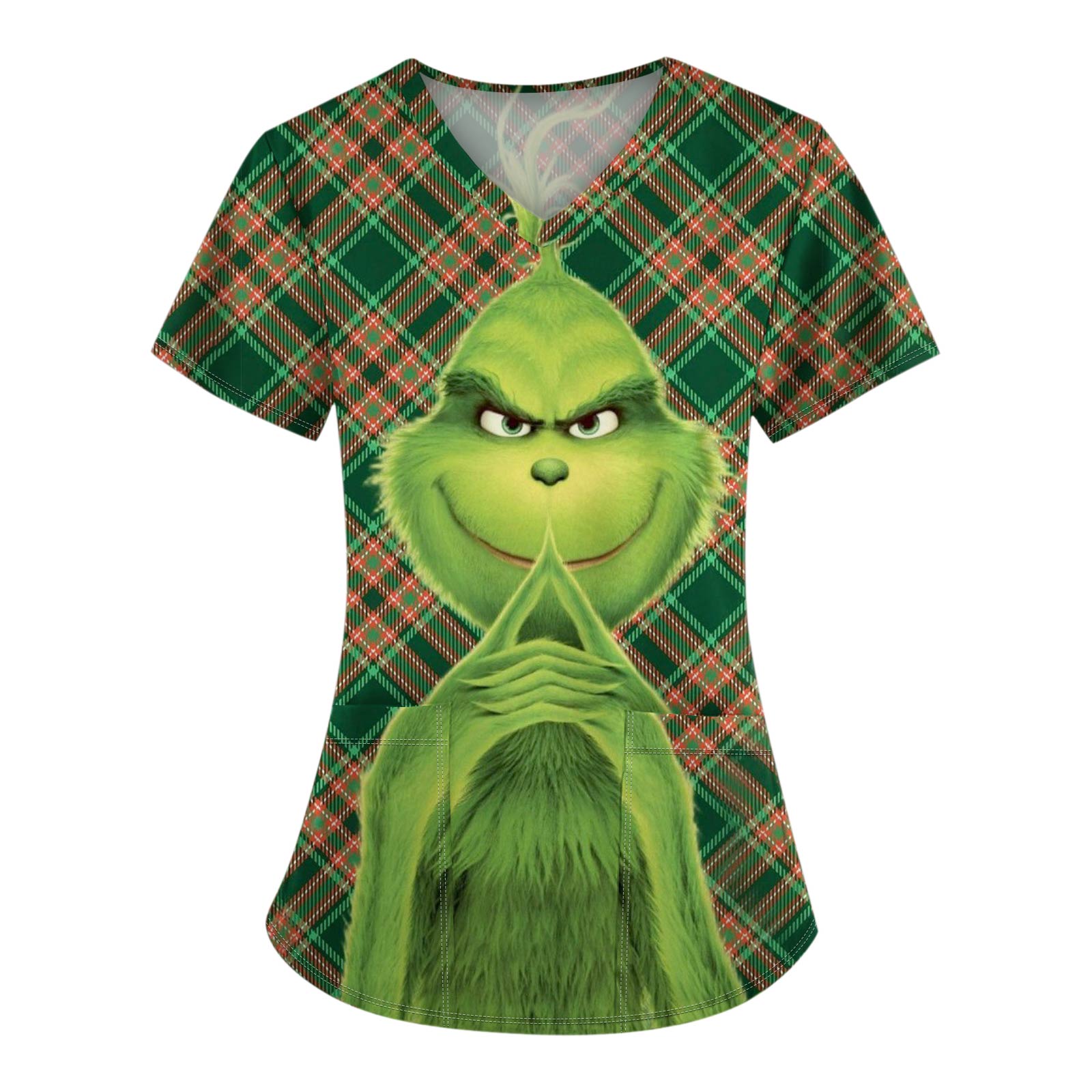 

Женские модные топы с короткими рукавами и V-образным вырезом с принтом, рабочие футболки с карманами L