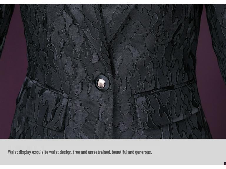 Spring Black Jacquard Women's Slim Fit Waist-Cinching Short Jacket