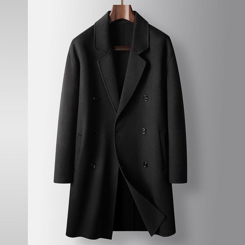 

Осенне-зимний тренчкот из 100% шерсти, молодежная деловая двухсторонняя теплая повседневная куртка без кашемира 190 чёрный