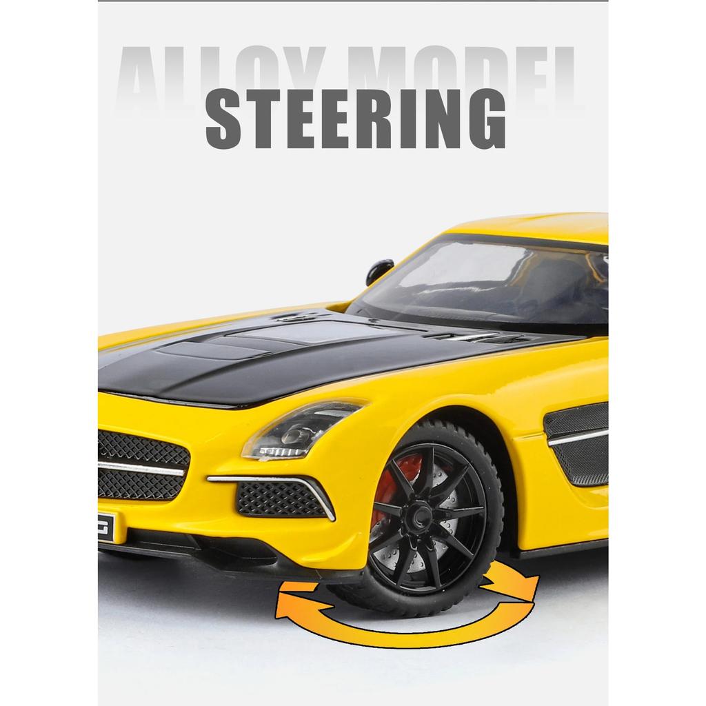 1/24 Benz SLS AMG Transparent Engine Hood Alloy Car Diecasts & Toy Vehicles Car Model Miniature Scale Model Car for Children
