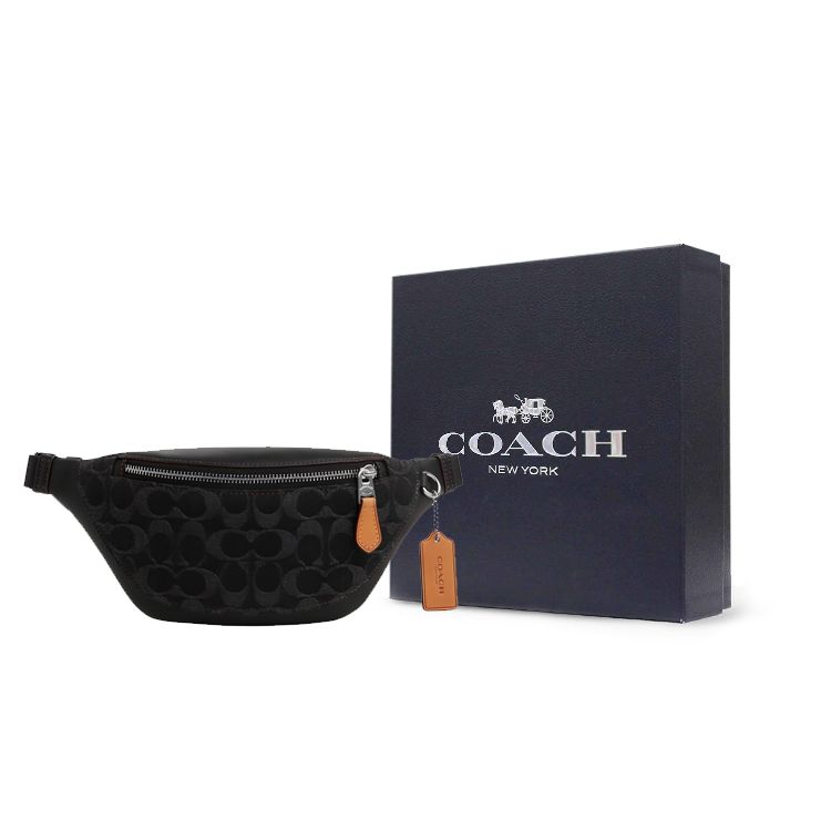 Coach Warren 29 Classic Monogram Print Zipper Closure Fabric With Leather Shoulder Crossbody Bag Large Unisex Bags Charcoal CO918-SVBK