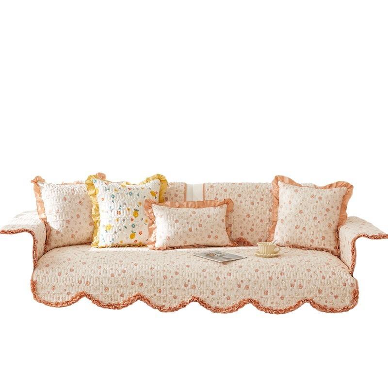 Korean Fresh Four-Season Universal Small Floral Fabric Pure Cotton Sofa Cushion Non-Slip Seat Cushion Cotton Sofa Seat Cushion Towel