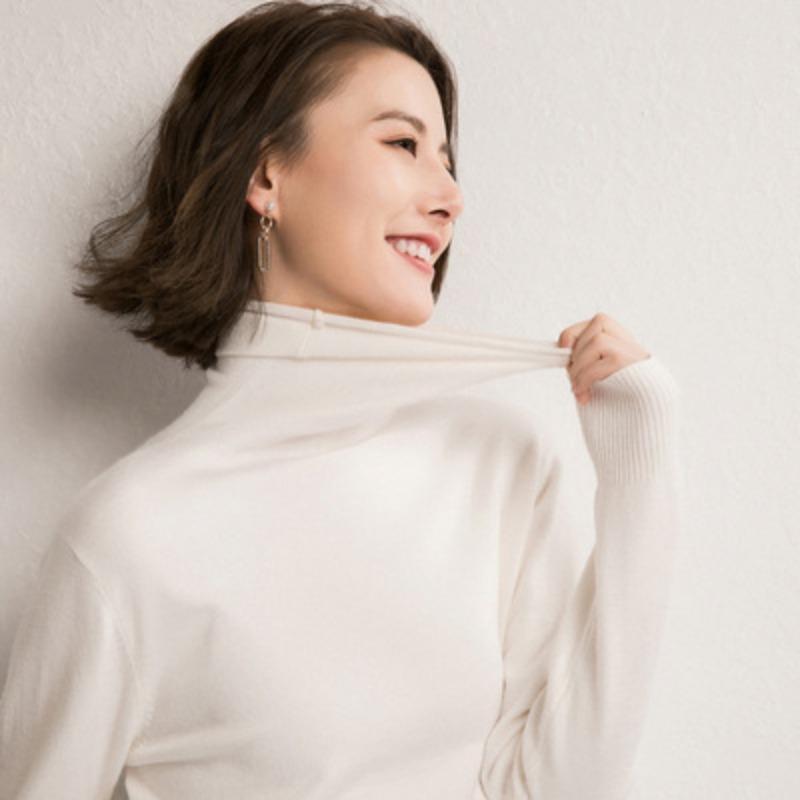 

Women s Autumn Winter High Neck Pile Collar Versatile Pullover Knit Sweater Slim-Fit Base Layer S белый