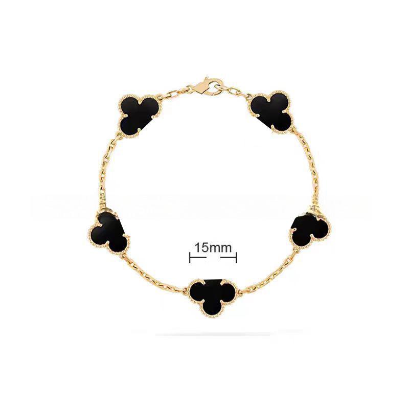 15MMHigh-quality Four-leaf Clover Five-flower Bracelet for Women 18k Natural White Mother-of-pearl and Red Chalcedony Bracelet