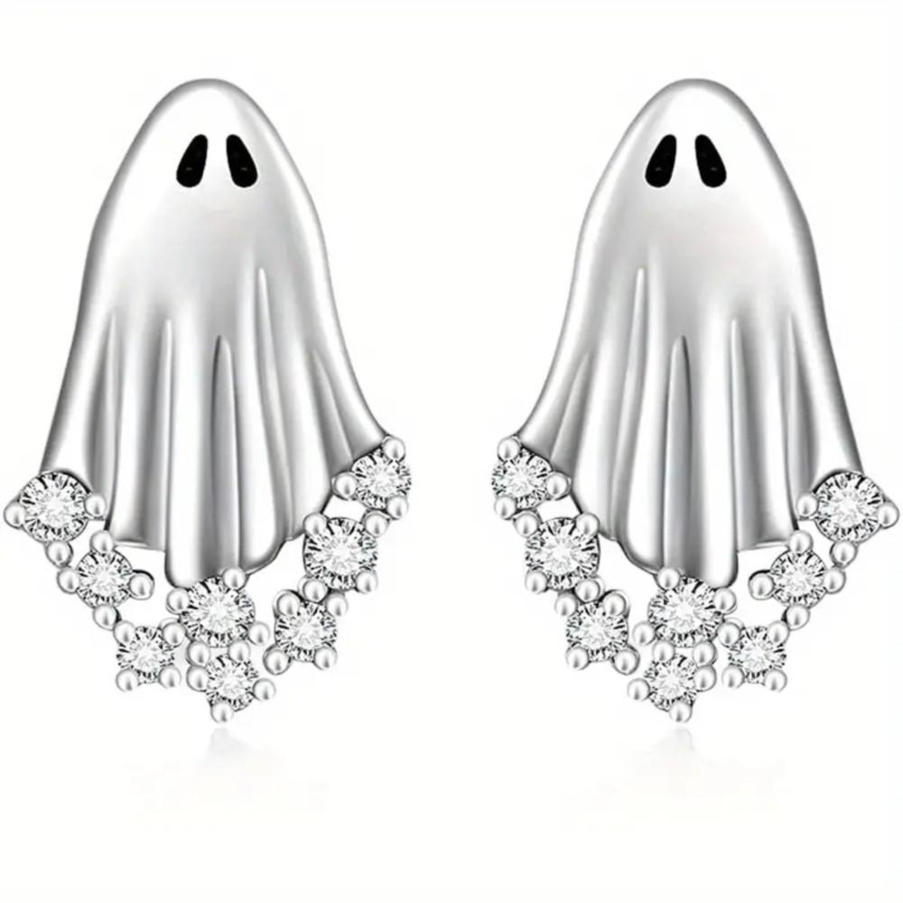 2Pcs Halloween Ghost Zircon Stud Earrings for Women Cute Resin Design Earring Festival Party Jewelry Gifts