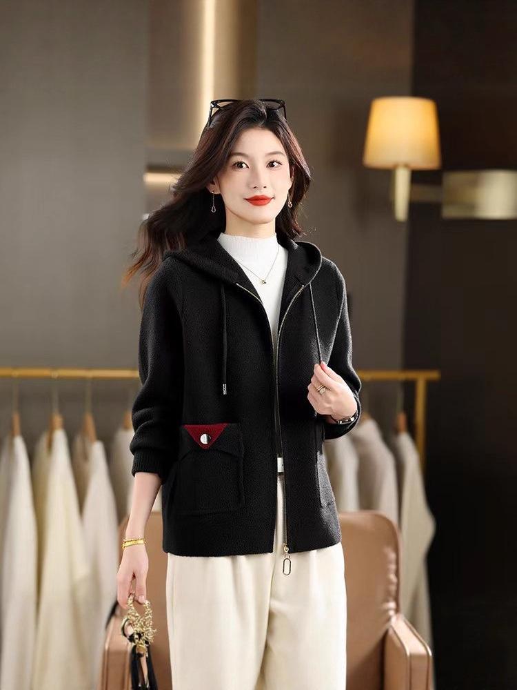 Autumn/Winter Retro Wool Hooded Short Coat with Zipper