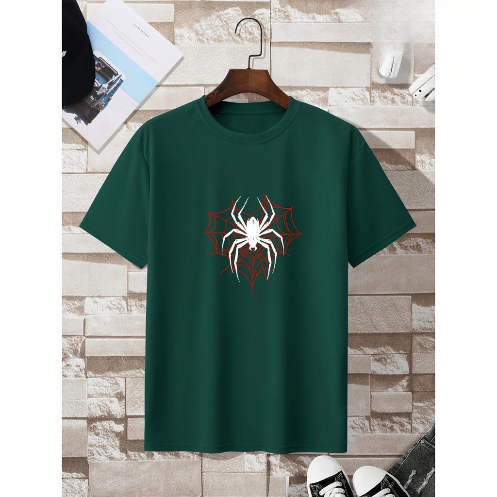 Summer Round Neck Spider Pattern T-shirts Fashionable Casual Pure Cotton Short Sleeved Men's T-shirts