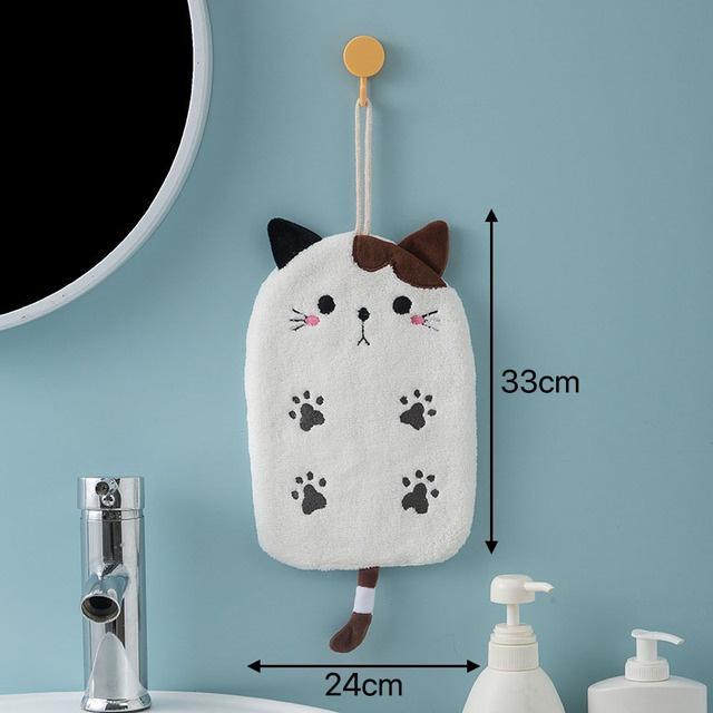 1Pcs Super Absorbent Hanging Type Cat Embroidered Towelette Home Decor Dual Purpose Coral Velvet Hand Towel Bathroom Supplies
