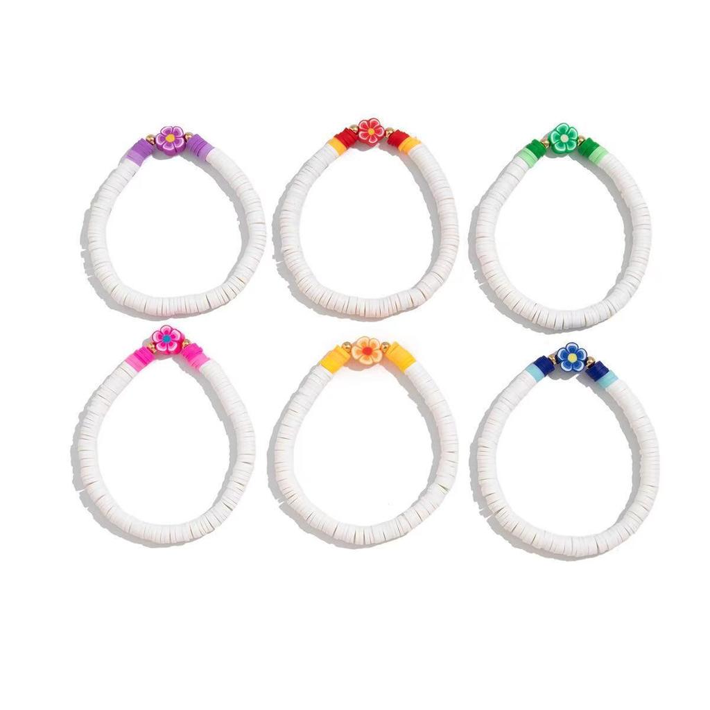 Bohemian Colorful Floral Polymer Clay Elastic Bracelet Set
