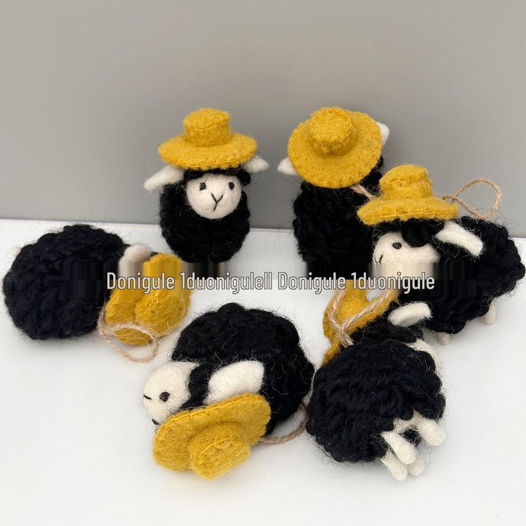 Yellow Hat Sheep Wool Felt Ornament Keychain 