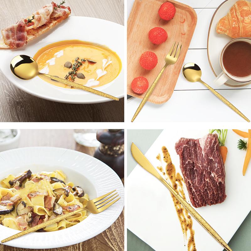 30pcs Gold hammered cutlery set, stainless steel steak cutlery, coffee spoon, teaspoon cutlery, dishwasher safe, beautiful