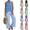 Sleeveless V Neck Tank Top and Striped Wide Leg Pants Two Piece Set for Women Casual Travel Vacation Home Wear