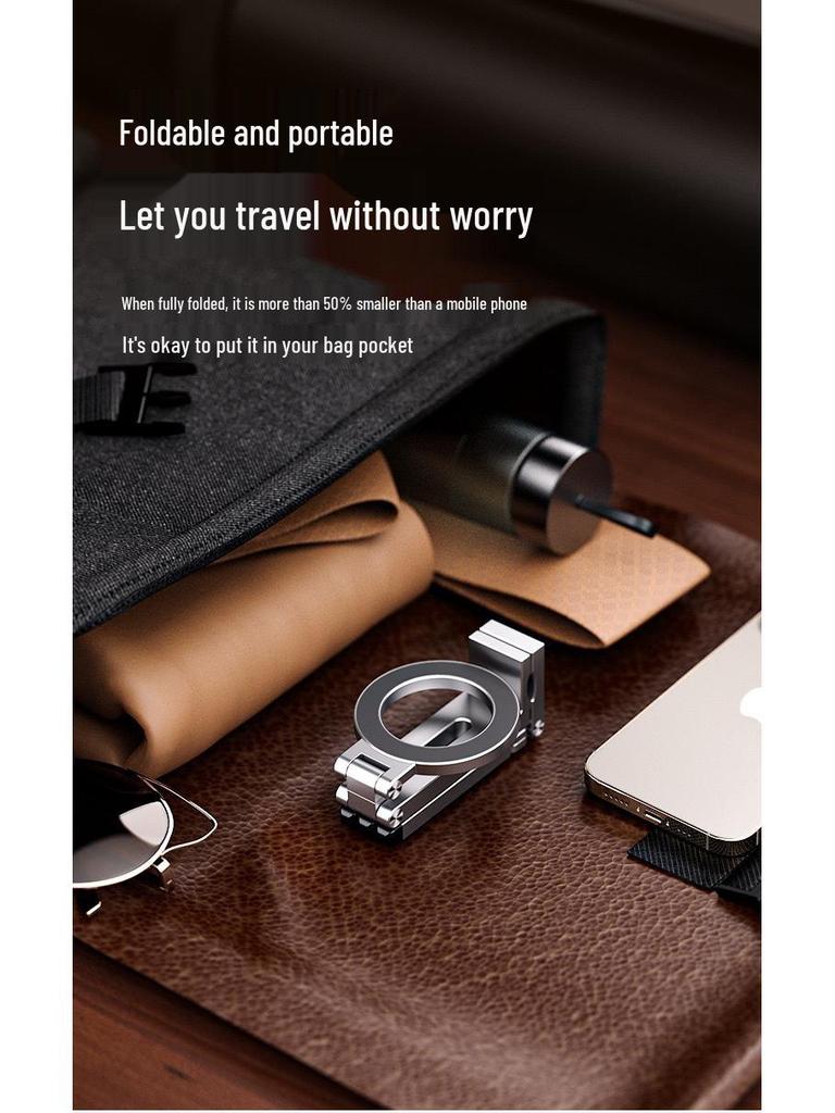 Aluminum Alloy Folding MagSafe Phone Stand - Portable, Magnetic, Tripod for Travel & Live Streaming